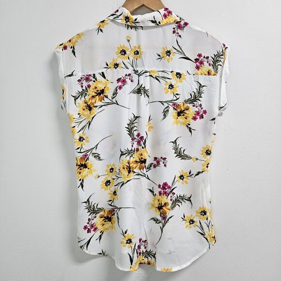 Express Shirt Women's Small White Floral Sheer Collard Top Business Casual - Picture 7 of 14